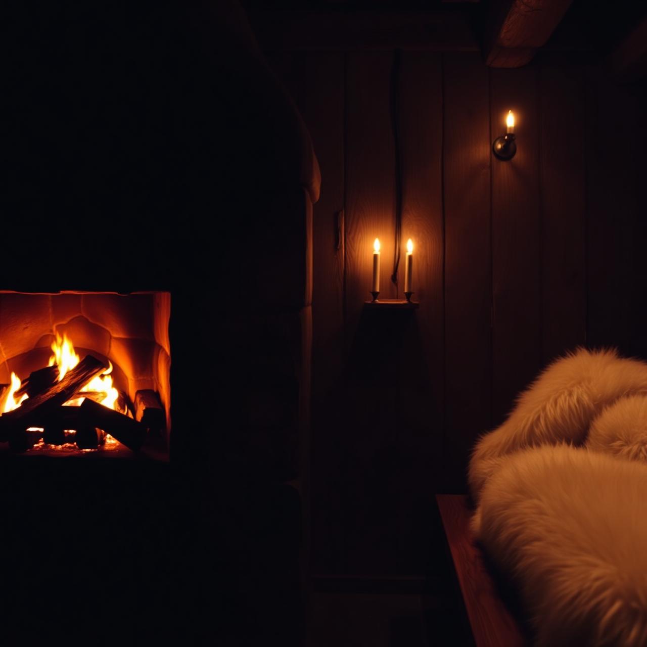 Feu de bois dans la cheminée du Refuge